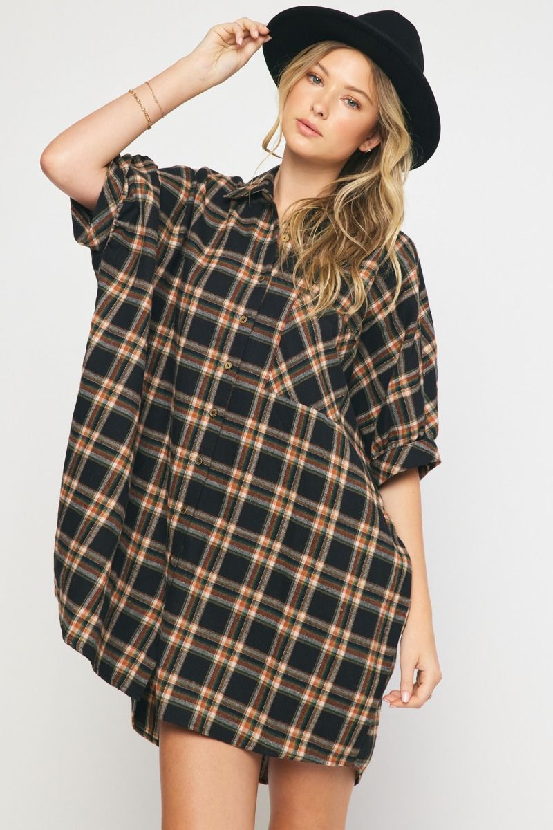 Like The First Time Black Plaid Tunic Dress