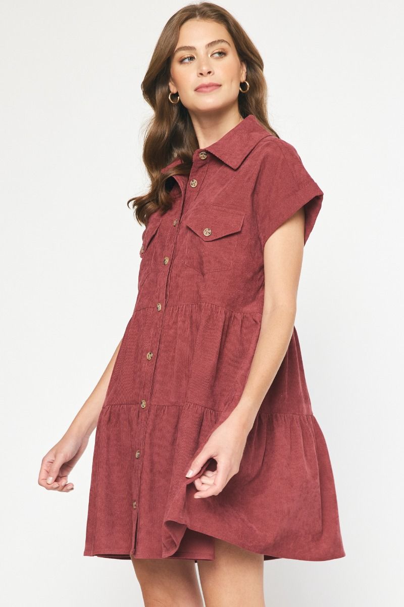 Perfect Patch Corduroy Dress Cranberry