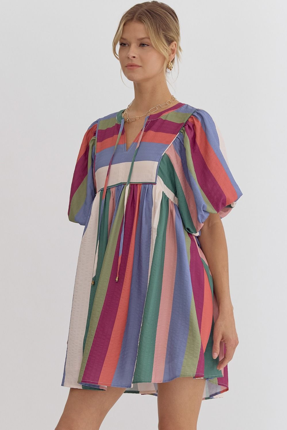 Denim Rainbow Stripe Dress