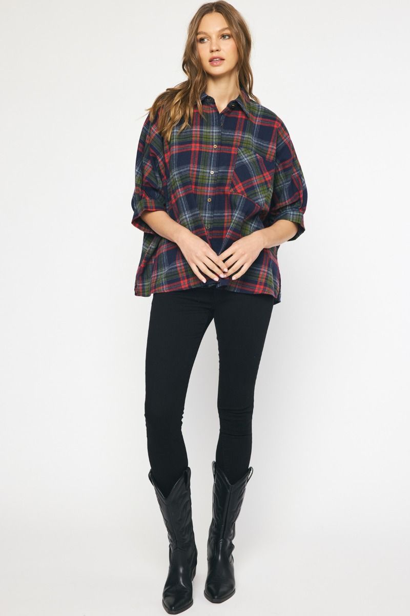 Fall Plaid Top Navy