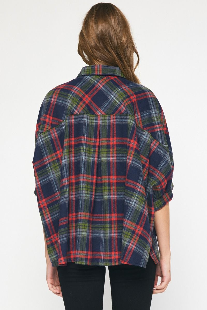 Fall Plaid Top Navy