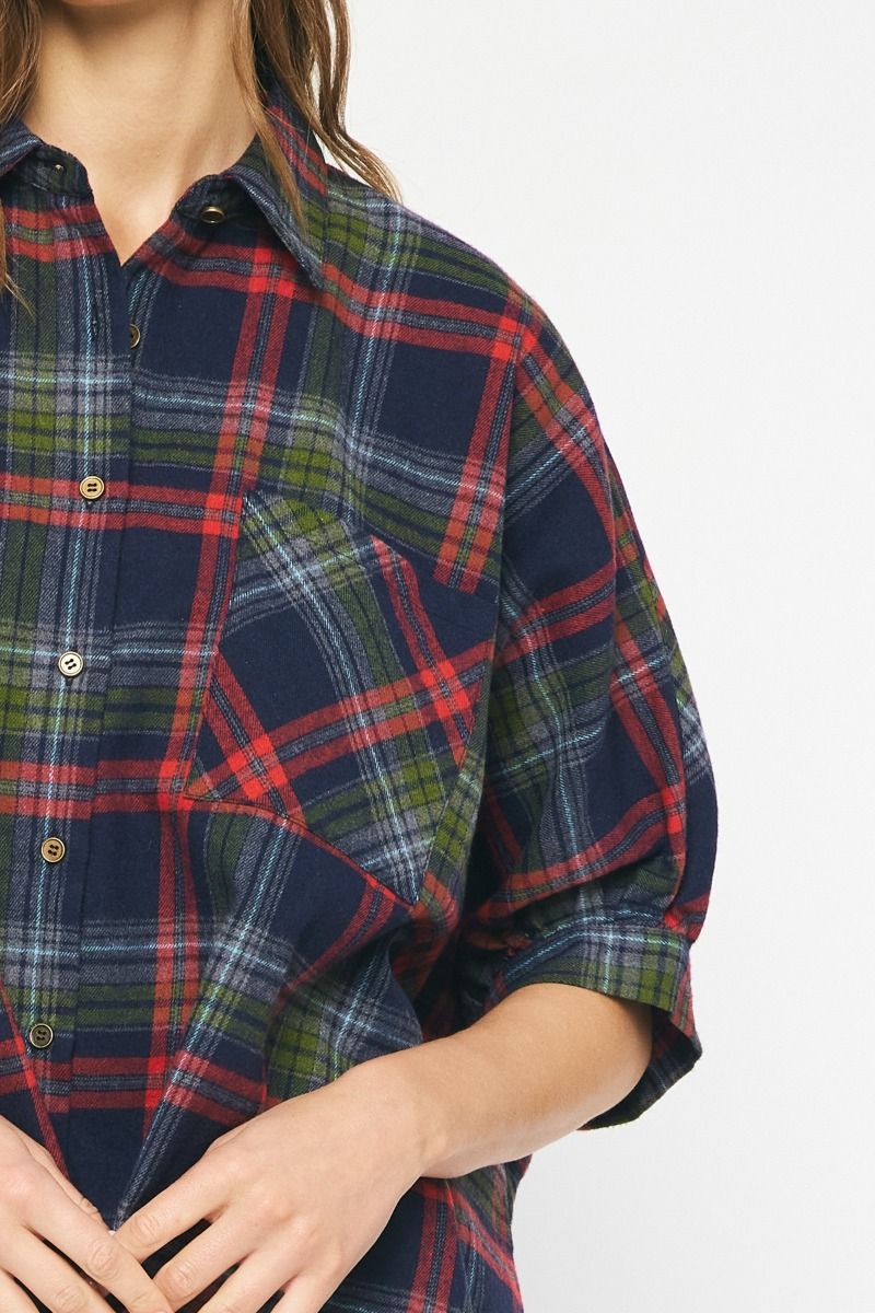 Fall Plaid Top Navy