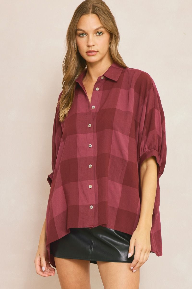 Checkered Fall Top Burgundy