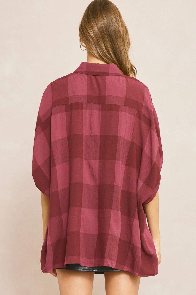 Checkered Fall Top Burgundy