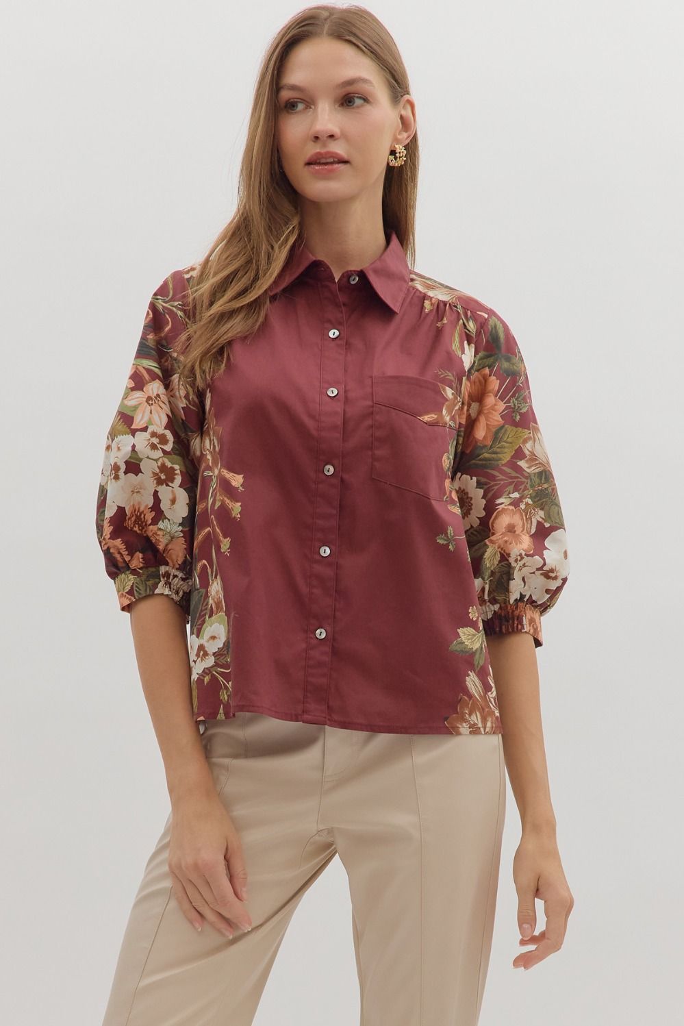 Snapdragon Floral Top Burgundy