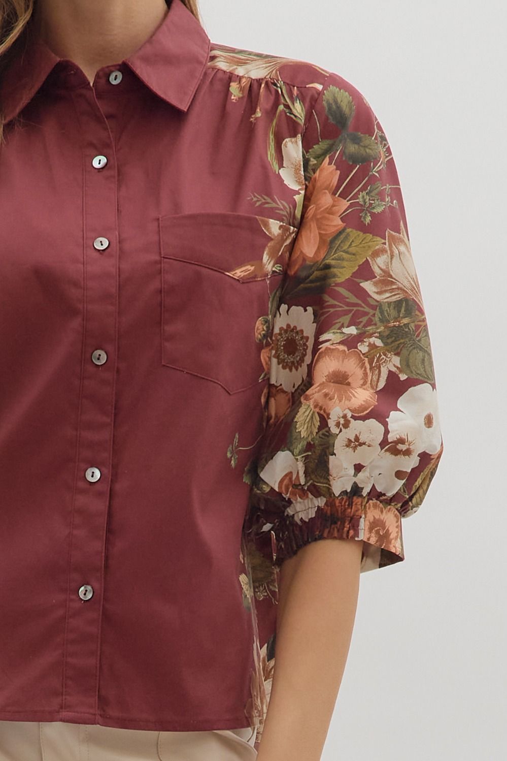 Snapdragon Floral Top Burgundy
