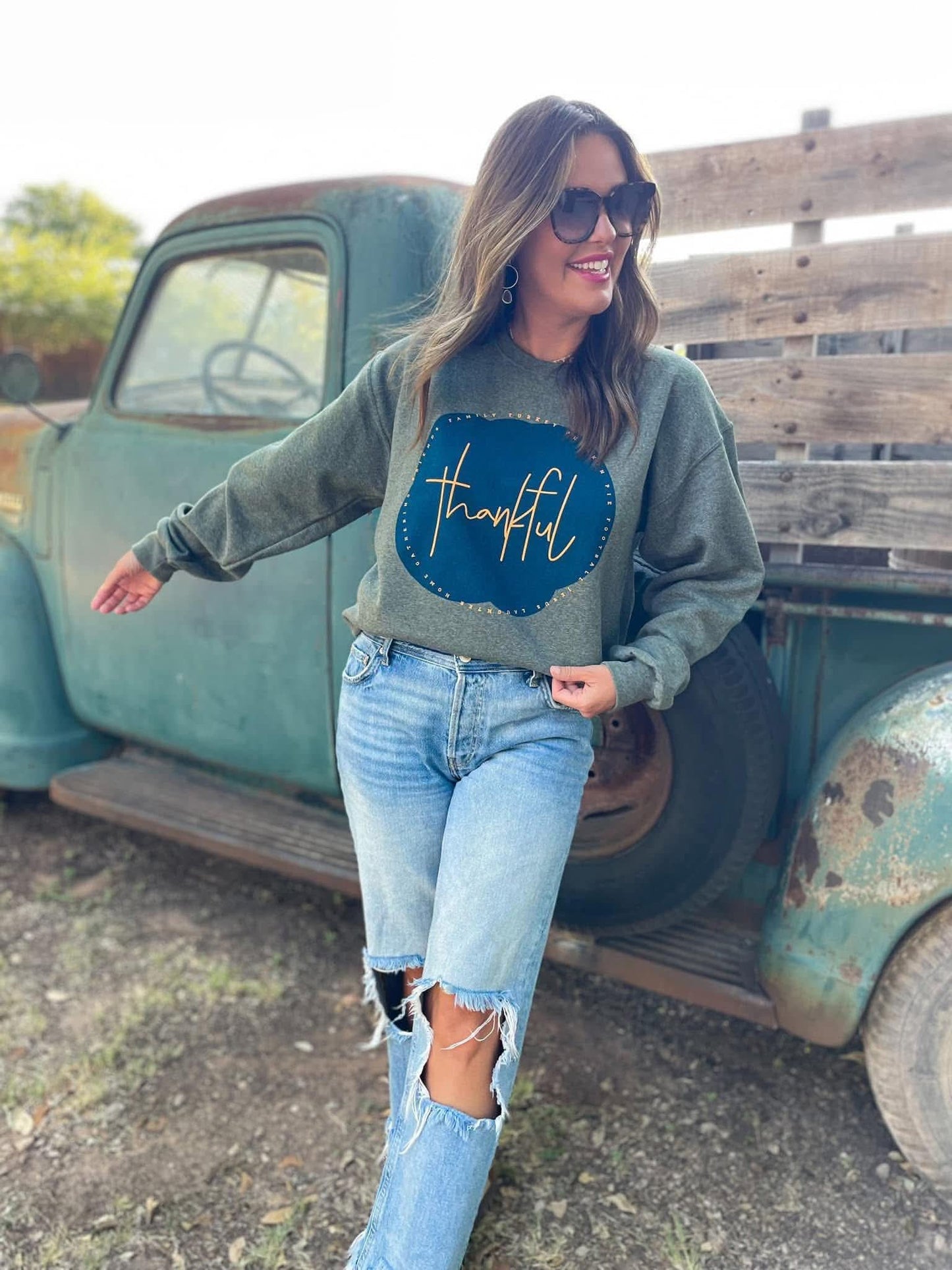 Thankful Fall Sweatshirt Olive Green