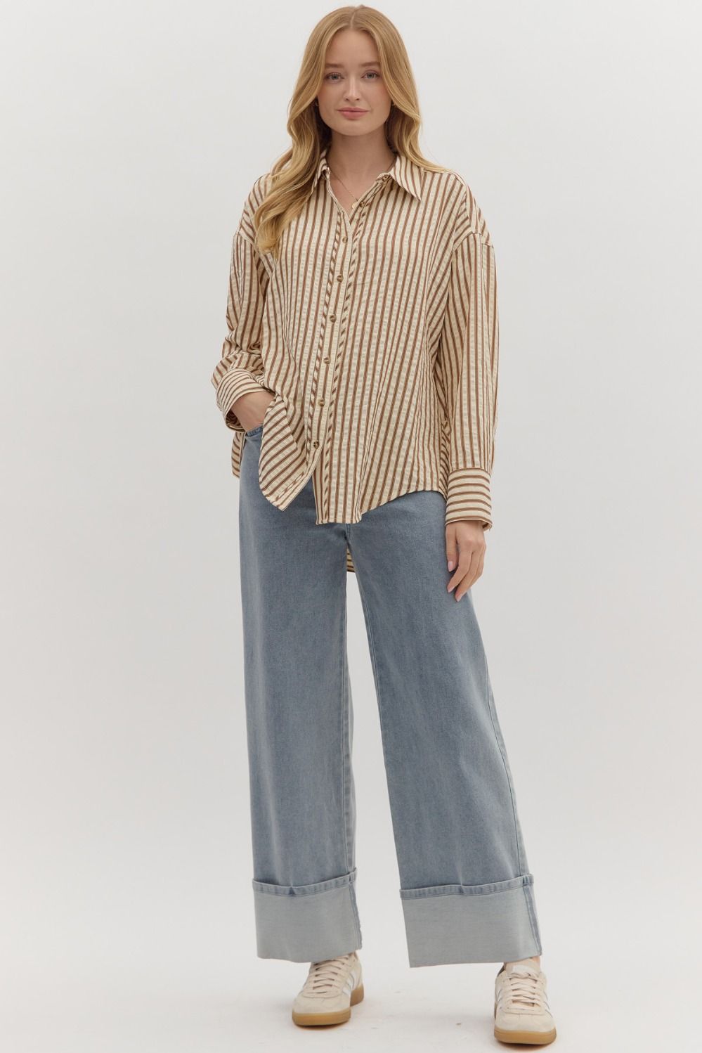 The Lovely Striped Top Brown