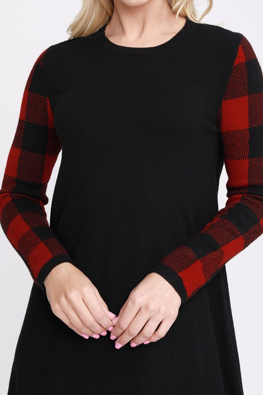 Lets Get Toasty Buffalo Check Sweater Dress Red