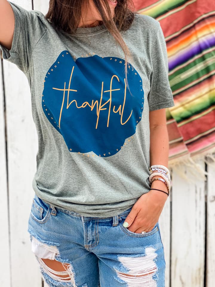 Thankful Fall Tee Heather Olive Green