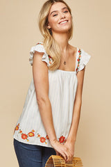 Darling Embroidered Ruffle Sleeve Top