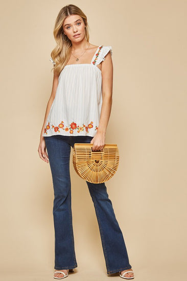 Darling Embroidered Ruffle Sleeve Top