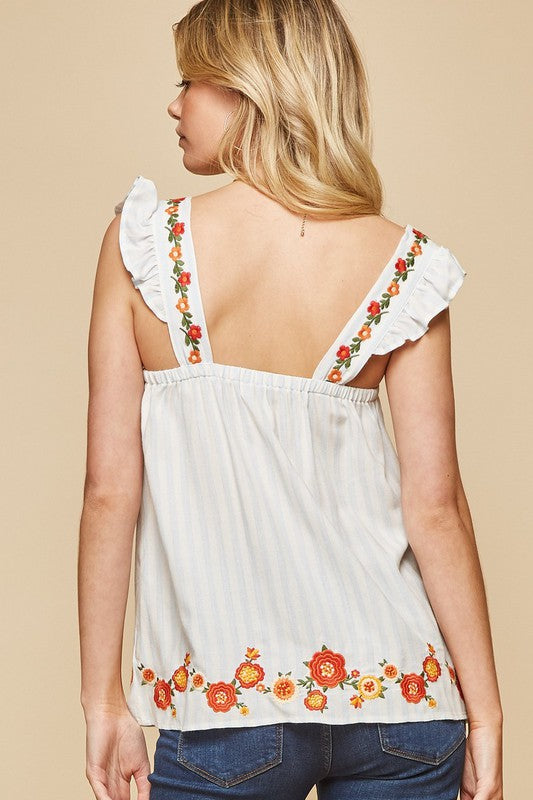 Darling Embroidered Ruffle Sleeve Top