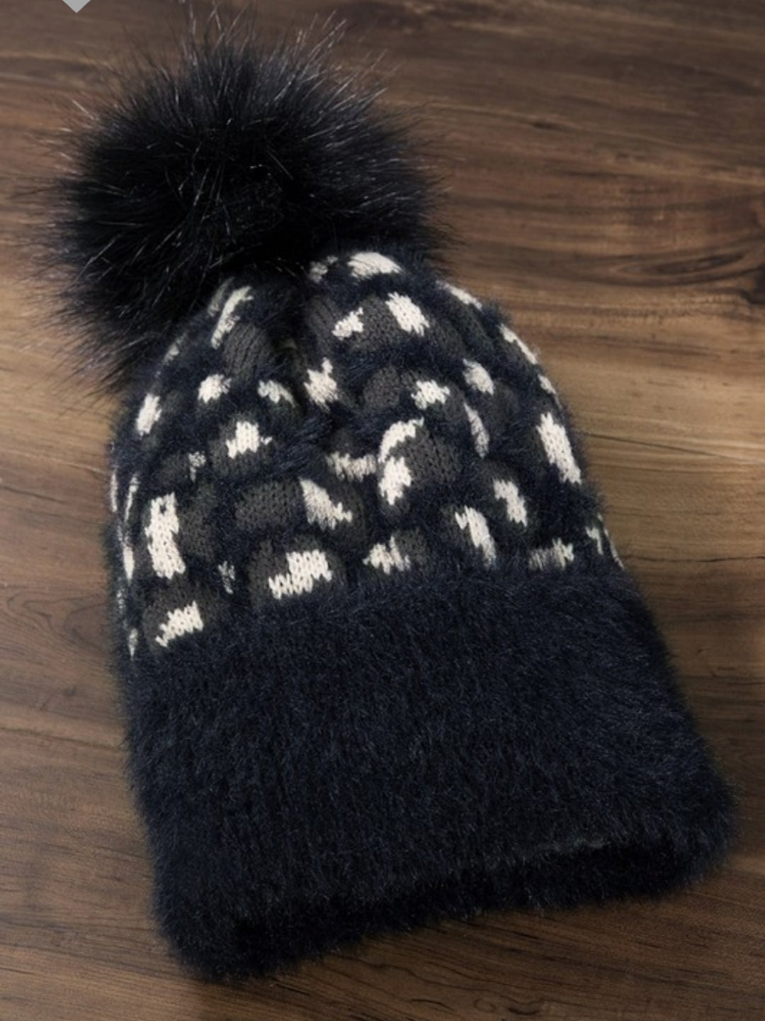 Leopard Pom Beanie Black