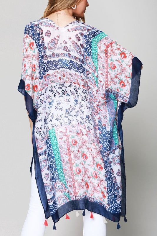 Navy Tassel Kimono