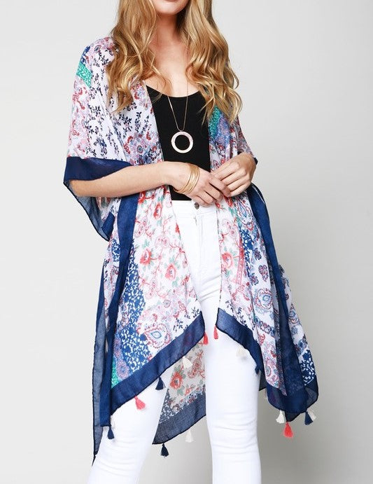 Navy Tassel Kimono