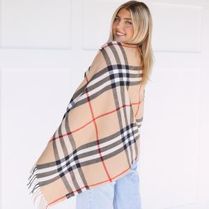 Button Plaid Shawl Scarf Poncho English Plaid