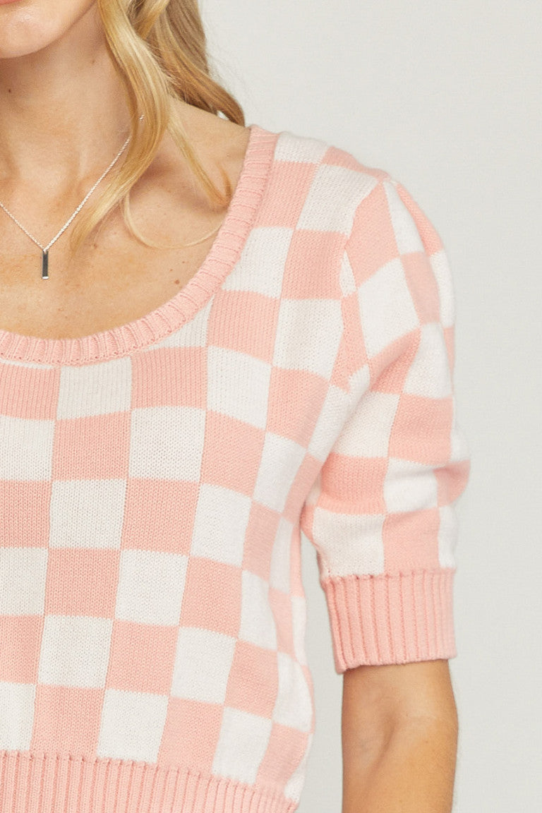 Cheeky Checkered Top Peach