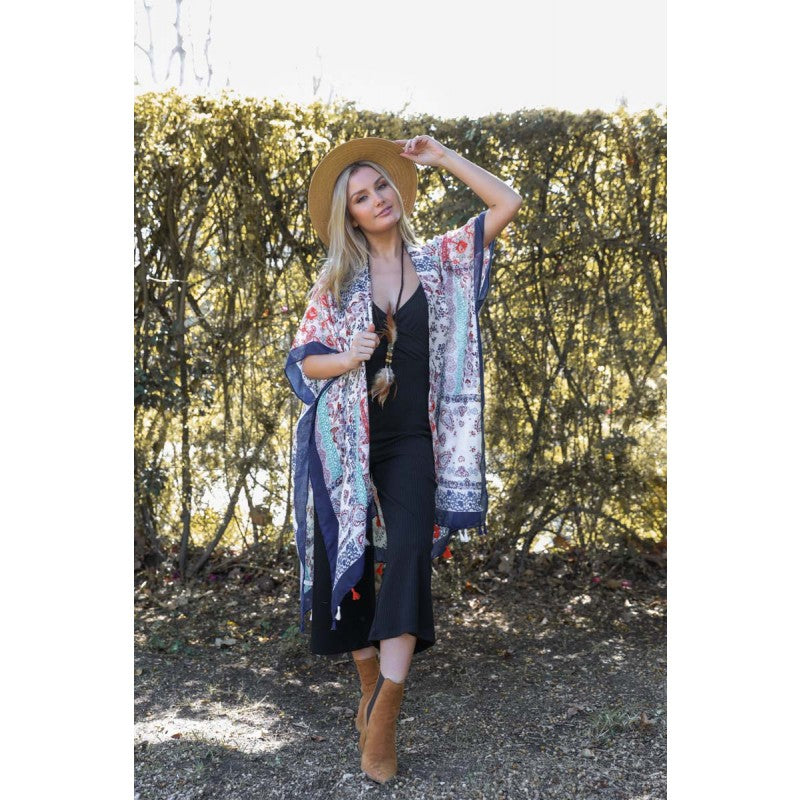 Navy Tassel Kimono