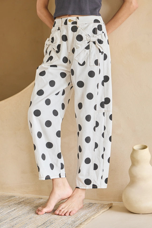 Connect the Dots Polka Dot Barrel Denim Pants