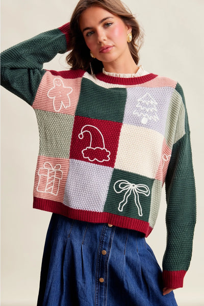 Holiday Patchwork Knit Sweater