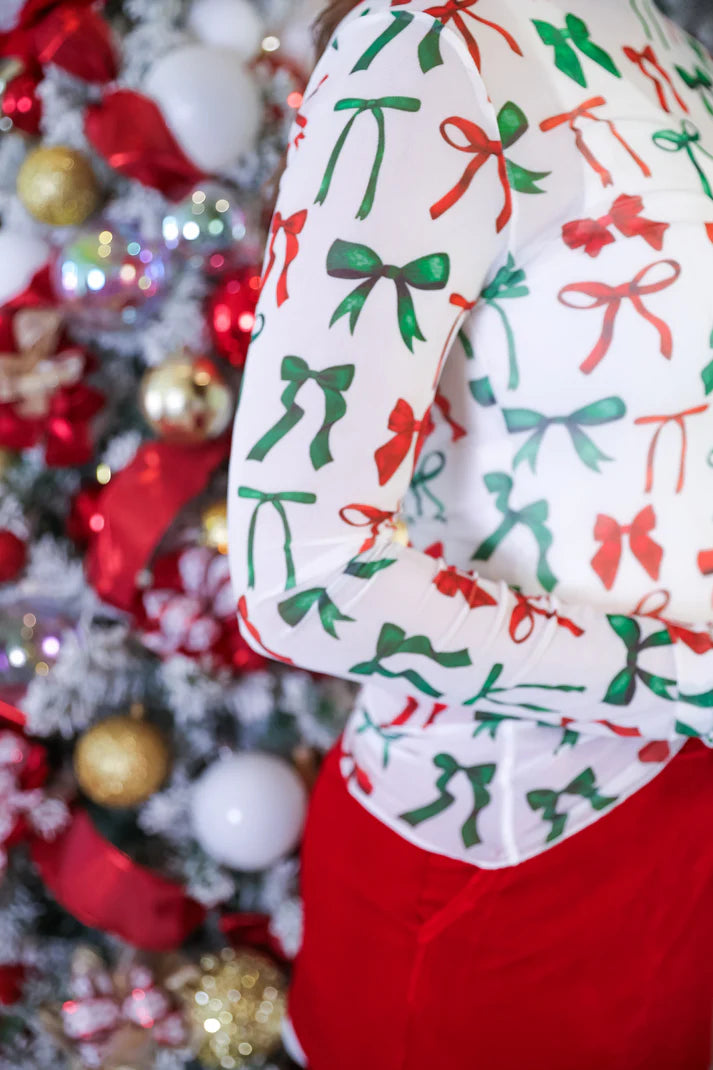 Christmas Multi Color Bow Mesh Top