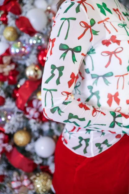 Christmas Multi Color Bow Mesh Top