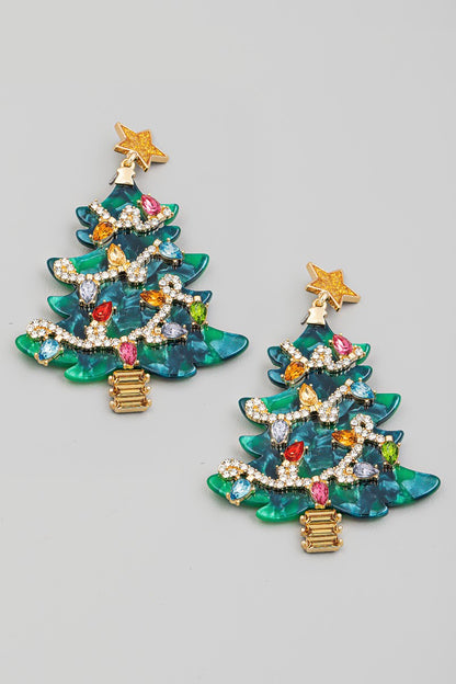 Christmas Tree Acetate Rhinestone Earrings