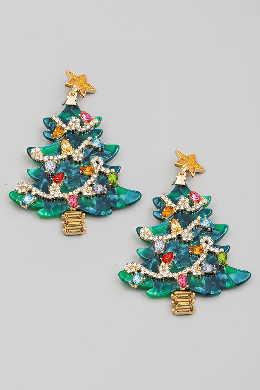 Christmas Tree Acetate Rhinestone Earrings