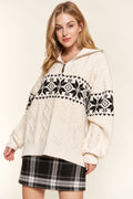 Half Zip-Up Snowflake Cable Knit Holiday Sweater