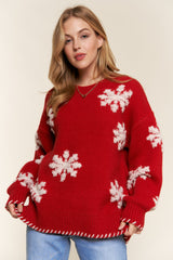 Textured Snow Flakes Pullover Sweater