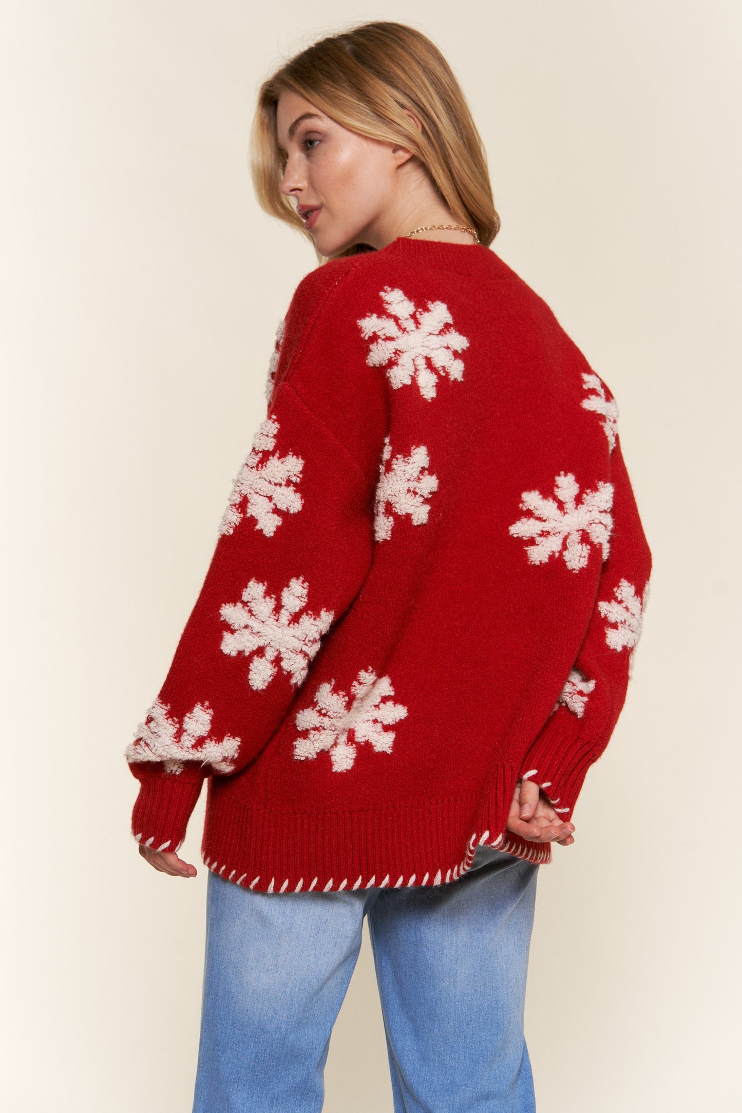 Textured Snow Flakes Pullover Sweater