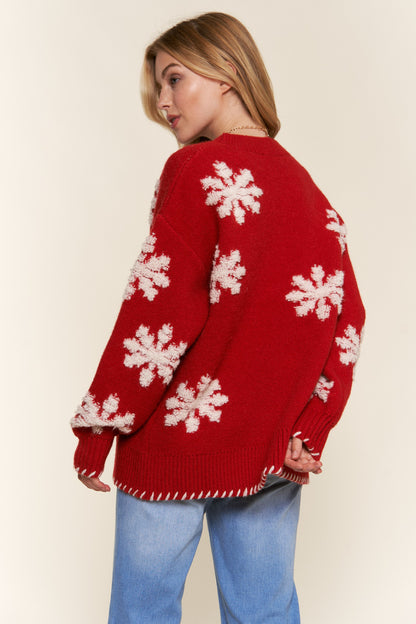 Textured Snow Flakes Pullover Sweater