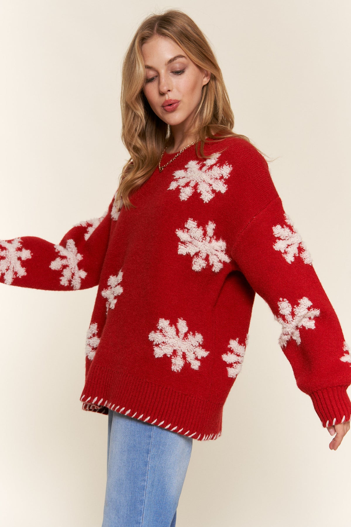 Textured Snow Flakes Pullover Sweater
