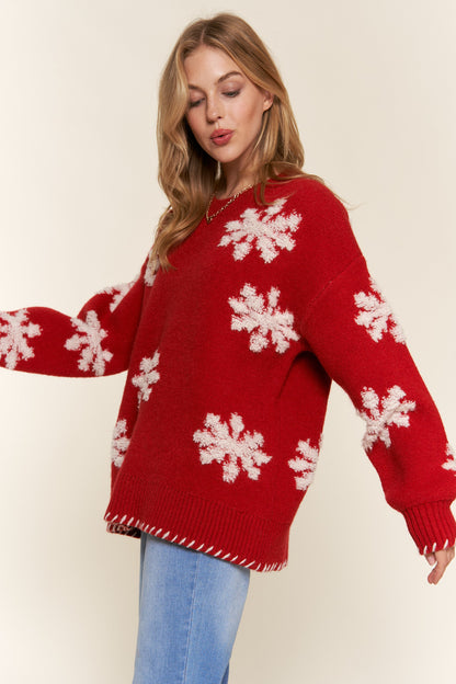 Textured Snow Flakes Pullover Sweater