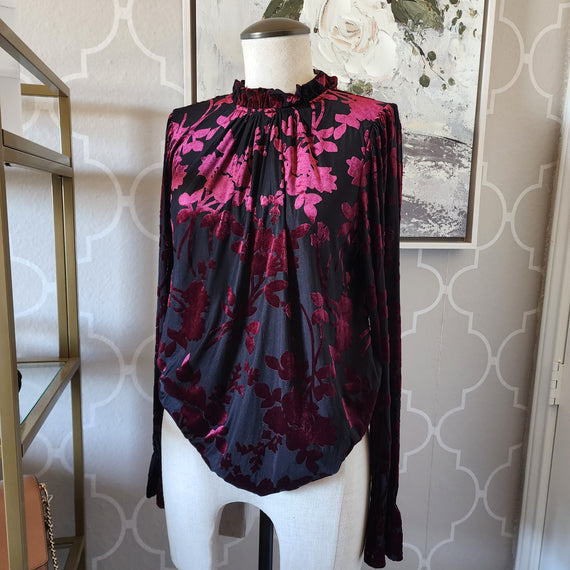 Witchy Woman Velvet Floral Top Burgundy