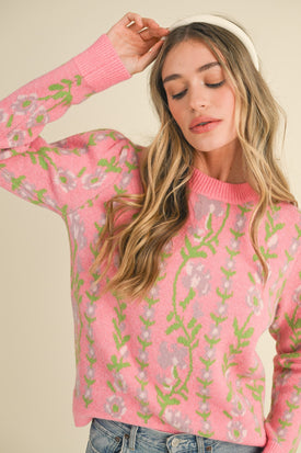 Floral Knit Sweater Pink