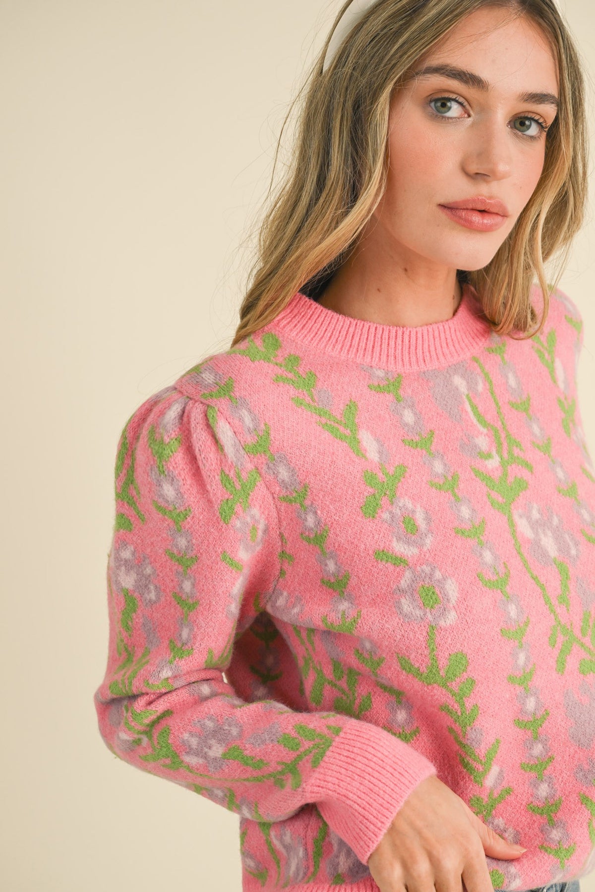Floral Knit Sweater Pink