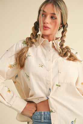 Floral Embroidered Button Down Top