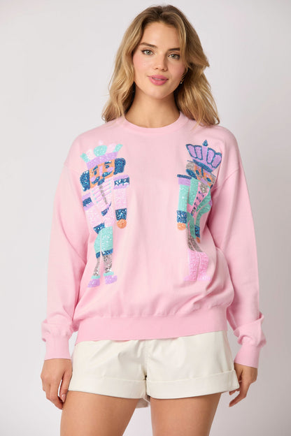 Sequin Pastel Nutcracker Sweater Pink