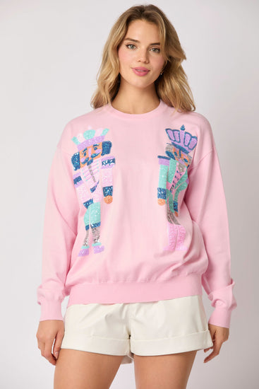 Sequin Pastel Nutcracker Sweater Pink