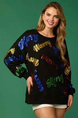 Sequin Merry Black Pullover