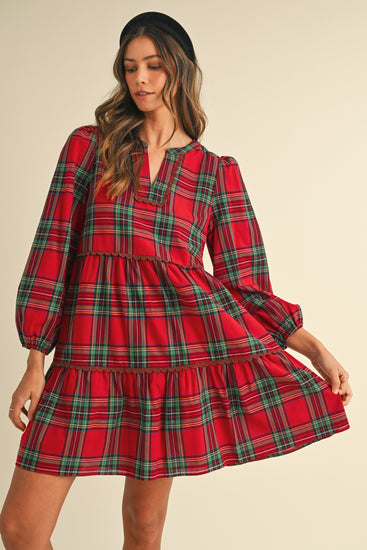 Holiday Cheer Plaid Dress Red