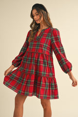 Holiday Cheer Plaid Dress Red