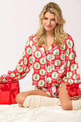 Satin Christmas Tree & Bow Pajama Set