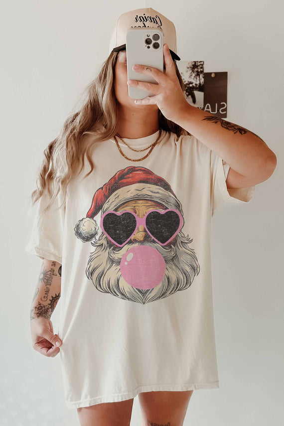 Bubble Gum Jolly Santa Tee Oversized