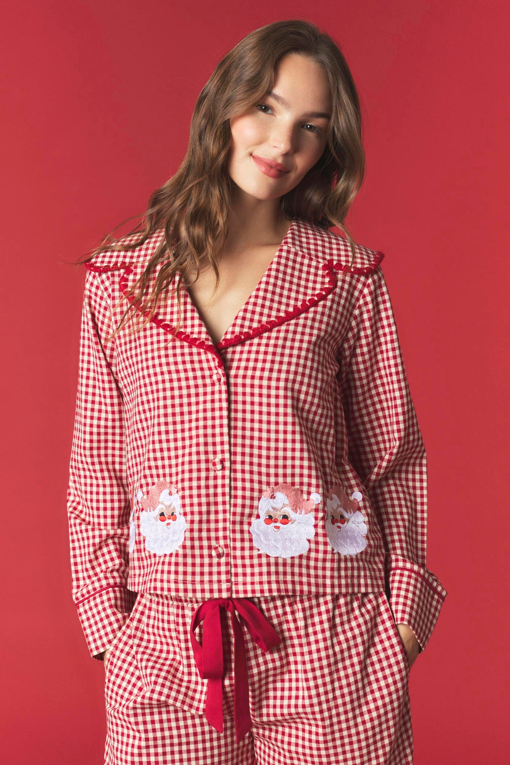 Cute Santa Gingham Christmas Pajamas Red