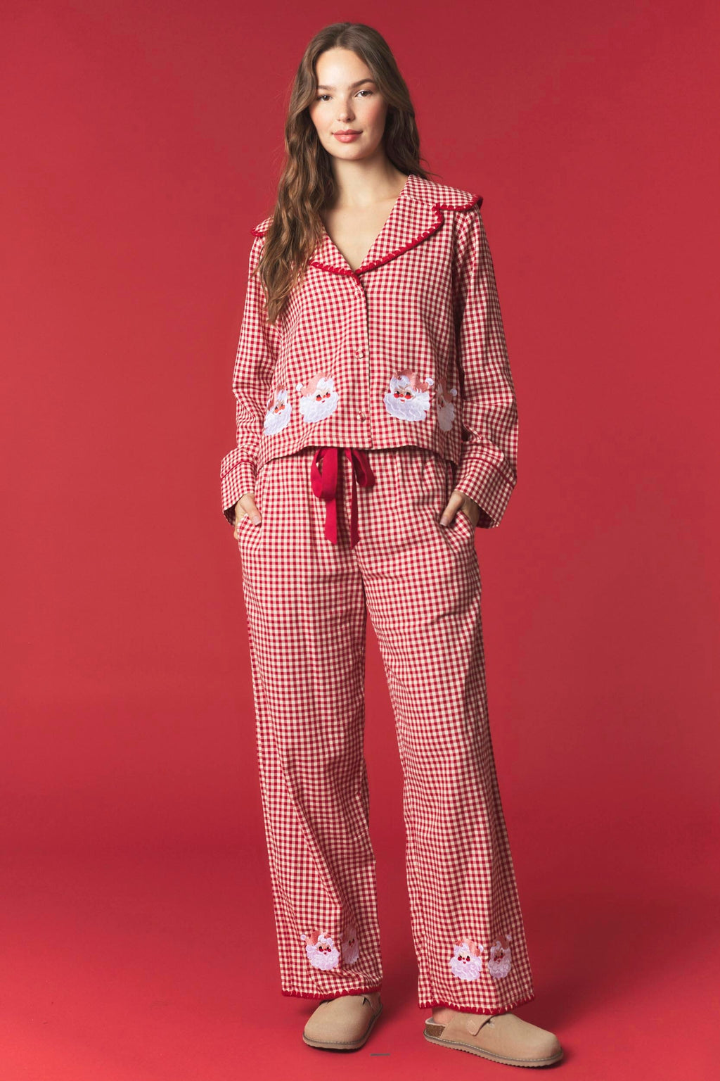 Cute Santa Gingham Christmas Pajamas Red