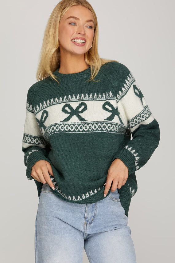 The Bow Holiday Sweater Green