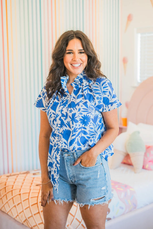 Blue Otomi Print Top